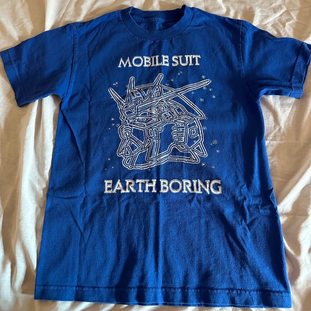 Mobile Suit Gundam Shirt Mens Small Anime Bandai Blue Graphic Tee Earth Boring